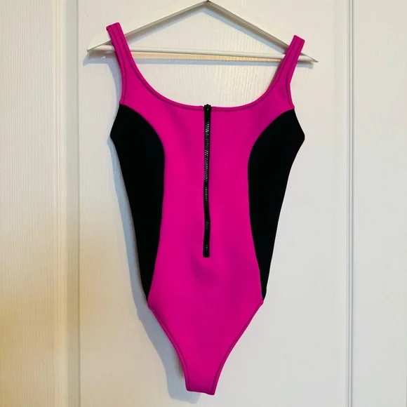 Body Glove Black Pink One Piece Swimsuit Athletic 80’s vintage beach neoprene Lg - Picture 6 of 13